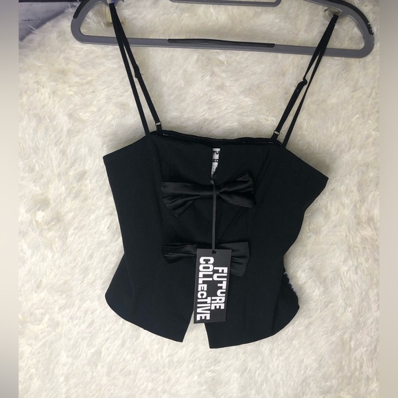 Future Collective Black Bow Crop Top XXS NWT - Picture 3 of 15